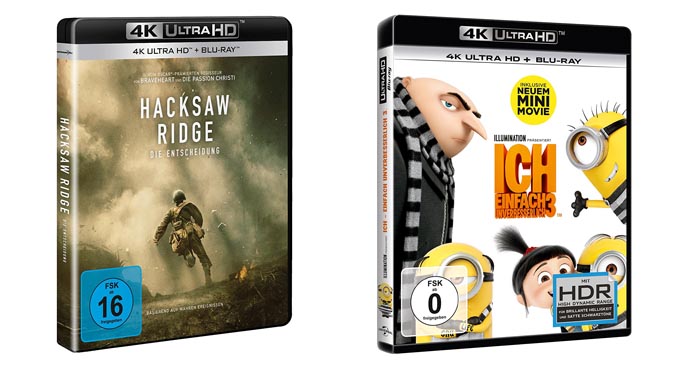 4K Blu-ray: „Hacksaw Ridge“ und „Ich – Einfach unverbesserlich 3“ (Dolby Vision) ab 17,97 €