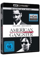 American Gangster 4K UHD Blu-ray Disc Cover mit den Oscar-Gewinnern Denzel Washington und Russell Crowe