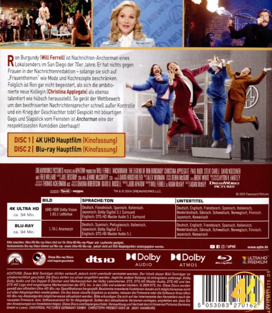 Anchorman Backcover UHD Keep Case Ultra HD Blu-ray Disc