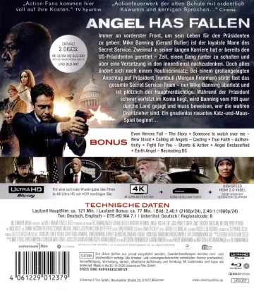 Angel Has Fallen 4K Blu-ray (Deutschland) (Backcover mit Tonspuren)