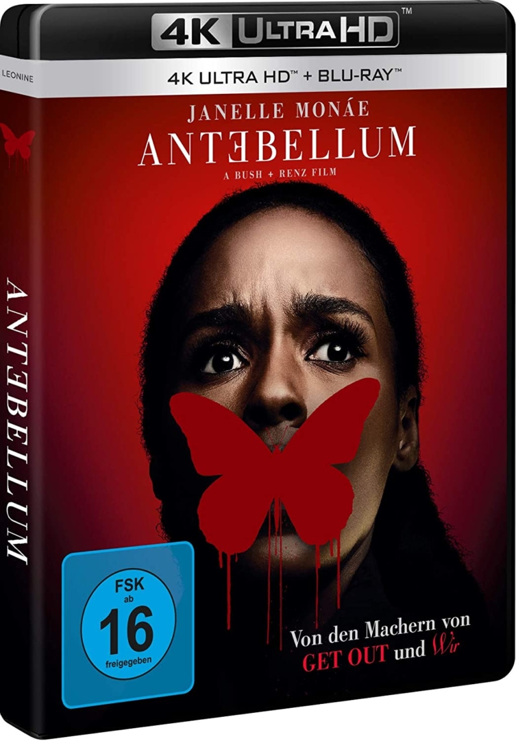 Antebellum 4K UHD Blu-ray Disc Cover mit Schmetterling (Seitenansicht)