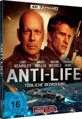Anti-Life 4K Blu-ray Disc Cover mit Bruce Willis und Cody Kearsley