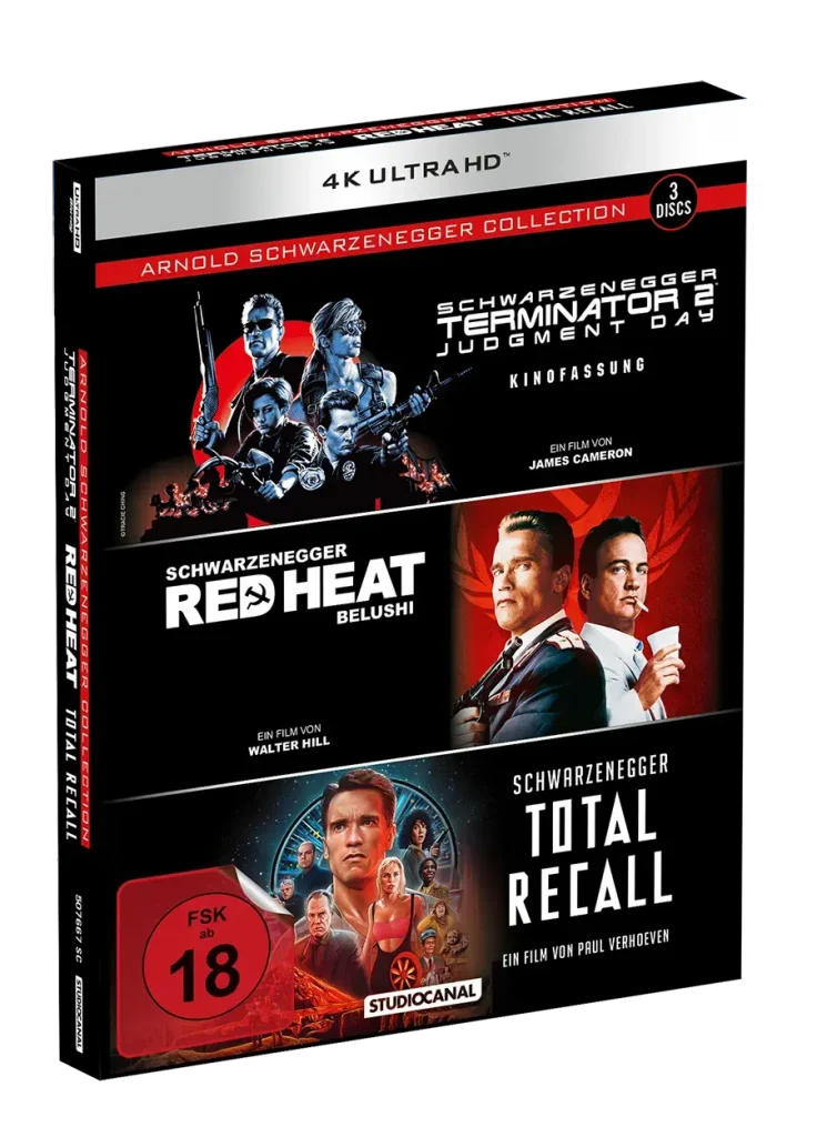 Arnold Schwarzenegger 3 Movie Film Collection (4K Blu-ray) mit Total Recall, Red Heat und Terminator 2