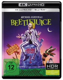 Beetlejuice 4K UHD Blu-ray Disc Cover mit Michael Keaton und HDR-Logo