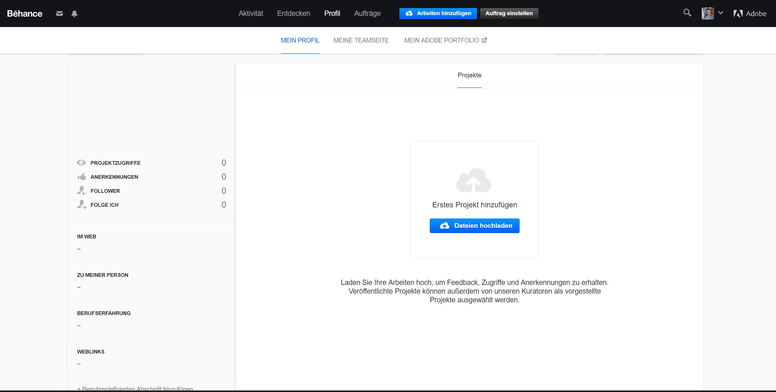 Behance Projekt hinzufügen