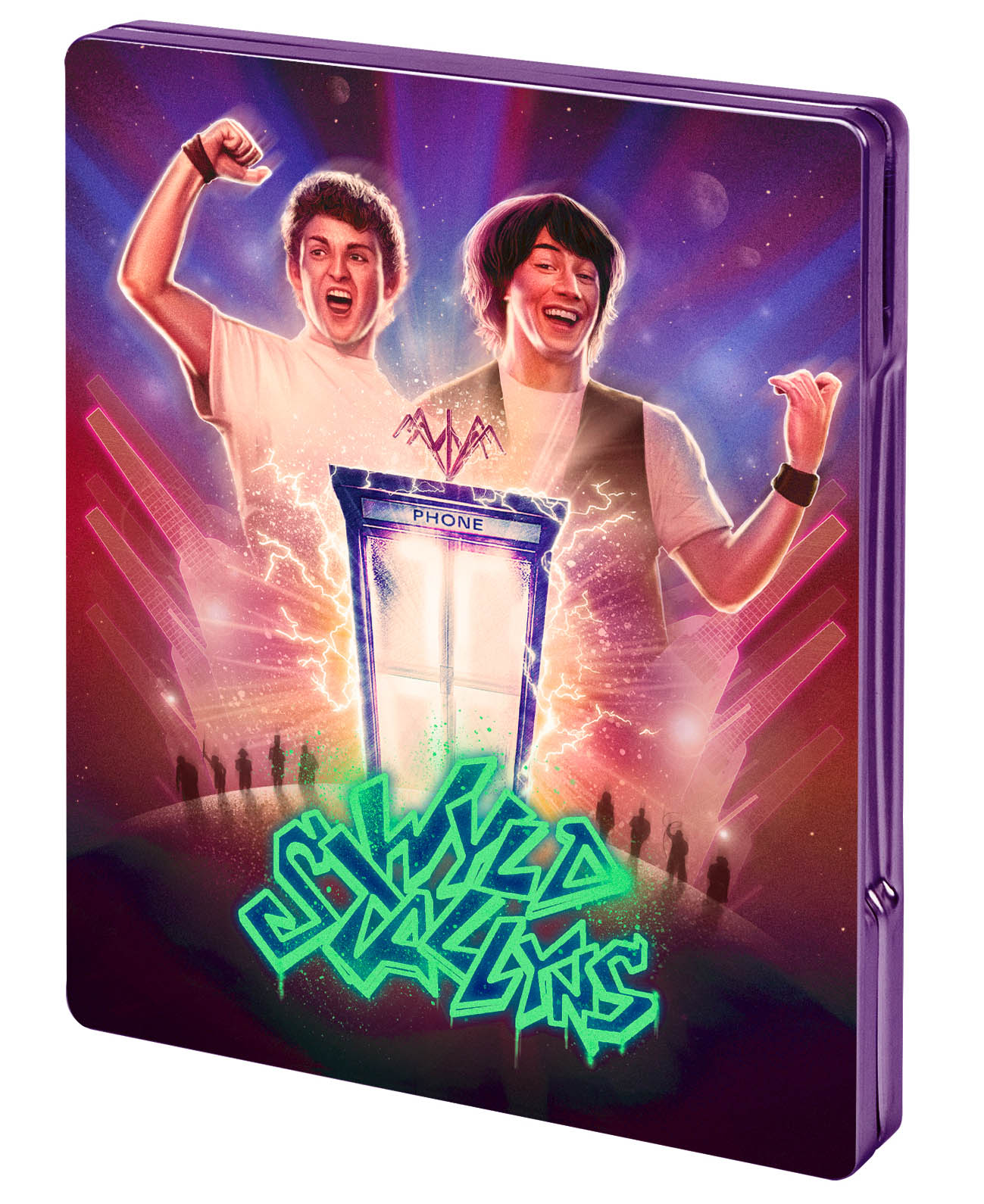 Cover vom 4K UHD Steelbook zu Bill & Teds verrückte Reise durch die Zeit (Front / Seitenansicht)