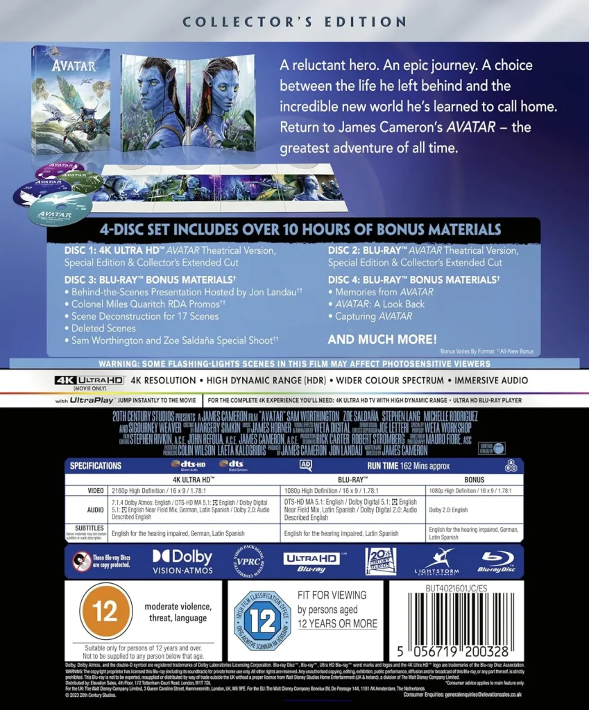 Britisches 4K Backcover Avatar Extended Cut