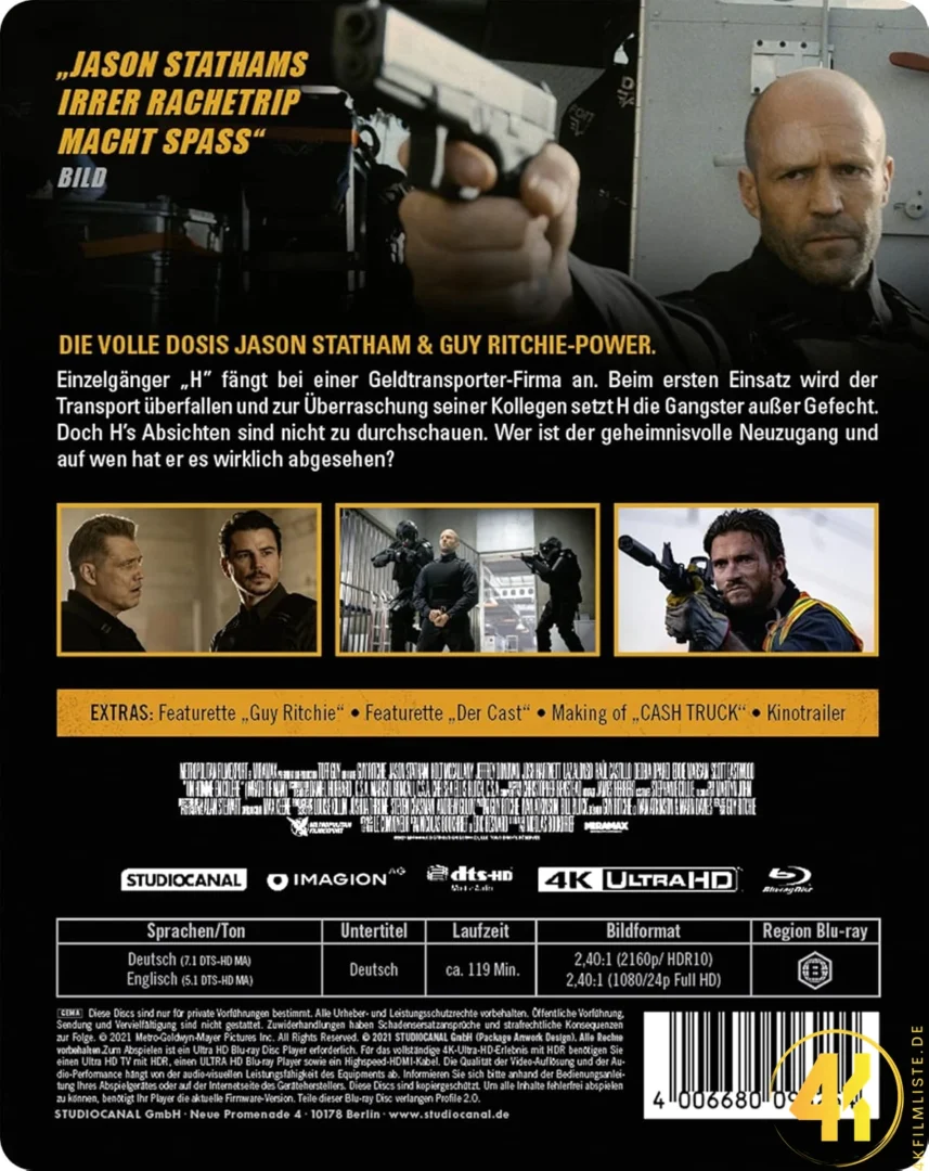 Cash Truck Backcover 4K Steelbook Ultra HD Blu-ray Disc