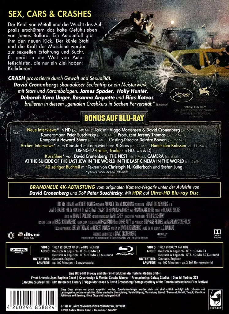 Crash (1996) - 4K Mediabook (UHD + Blu-ray Disc) (Backcover)