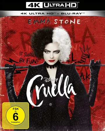Cruella 4K Blu-ray Disc (Frontcover) mit Emma Stone als Cruella de Ville