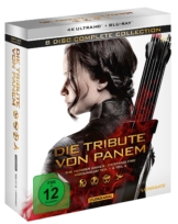 Seitenansicht Die Tribute von Panem 4K UHD Blu-ray Disc Set mit FSK Logo und Wendecover
