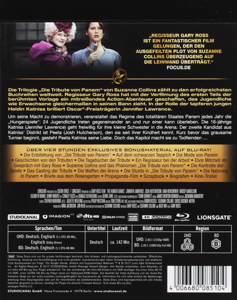 Die Tribute von Panem 4K Ultra HD Blu-ray Backcover