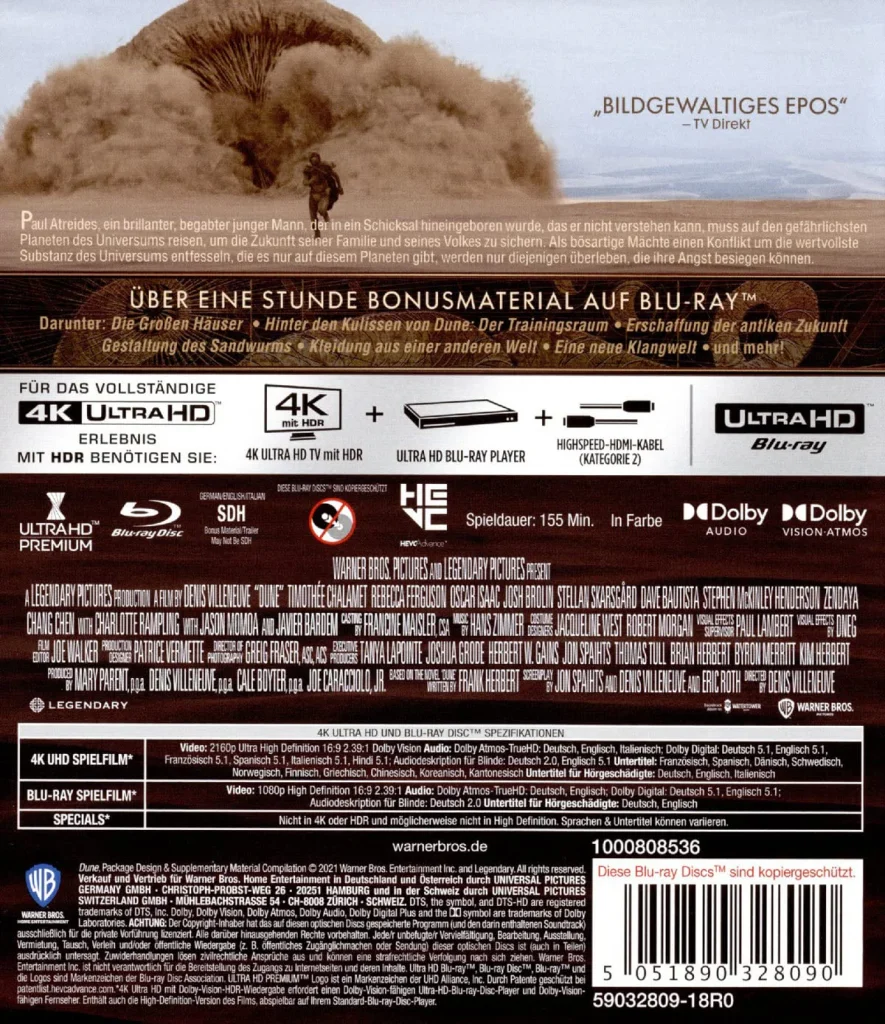 Dune 4K Ultra HD Blu-ray Disc Backcover