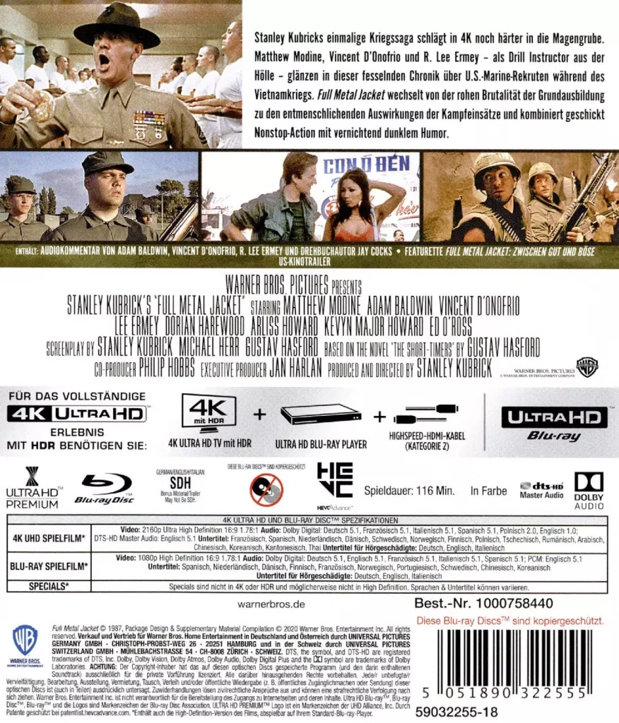 Full Metal Jacket 4K Blu-ray Disc (Backcover) deutsche Edition