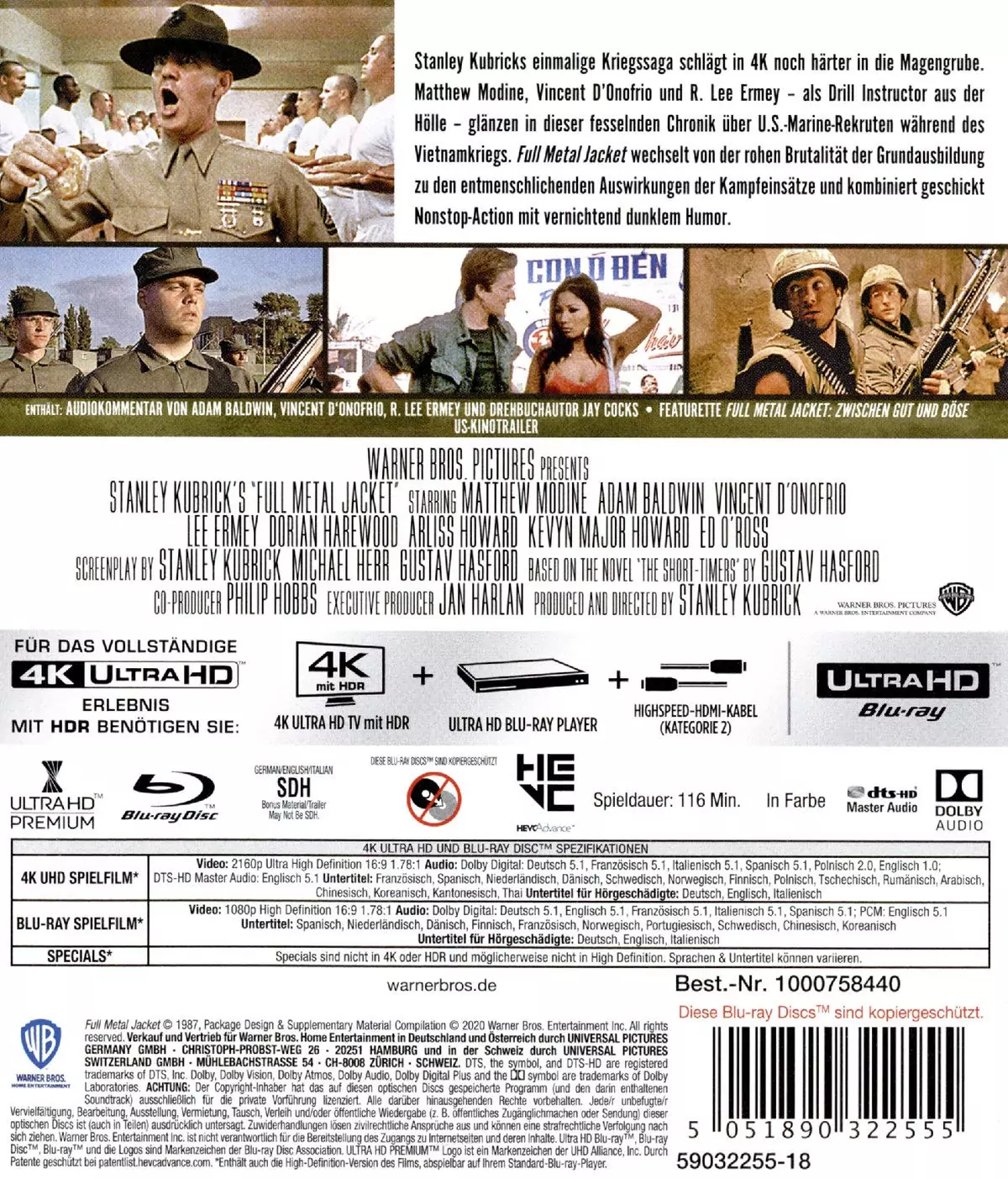 Full Metal Jacket 4K Blu-ray Disc (Backcover) deutsche Edition