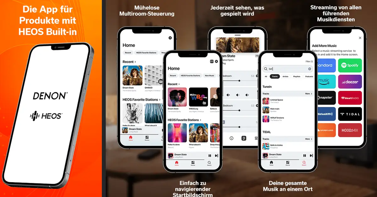 HEOS Built-in vereint führende Streaming-Anbieter mit einer mühelosen Multiroom-Steuerung