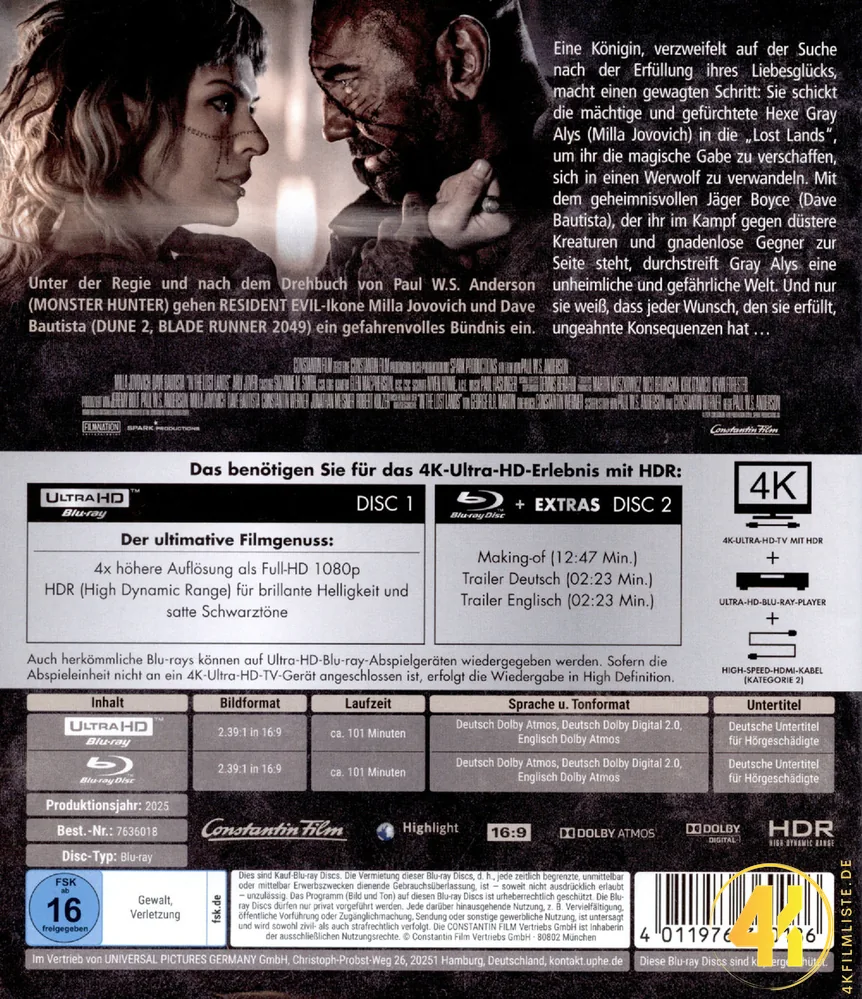 In the Lost Lands 4K Blu-ray Backcover Ultra HD Blu-ray Disc
