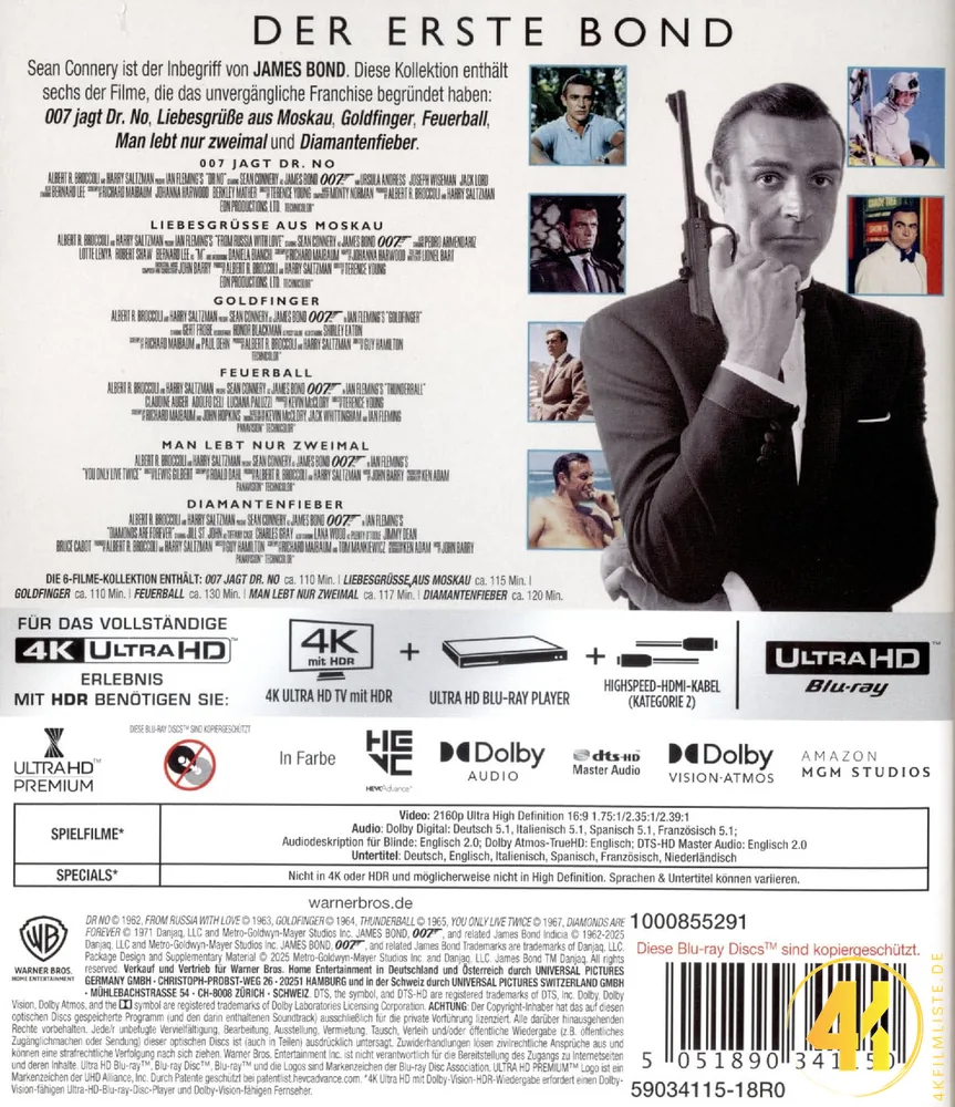 James Bond 007 Sean Connery Collection 4K Blu-ray Back Ultra HD Blu-ray Disc