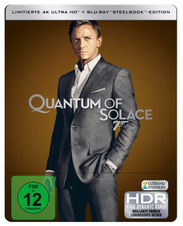 Frontansicht vom James Bond Ein Quantum Trost 4K UHD Steelbook mit Daniel Craig auf dem Cover