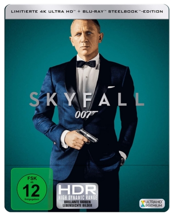 Frontansicht vom James Bond Skyfall 4K UHD Steelbook mit Daniel Craig auf dem Cover