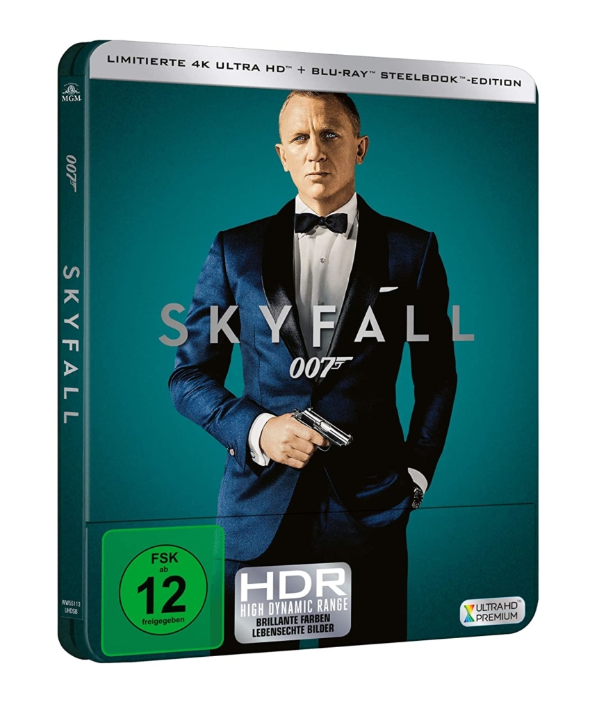 Seitenansicht vom James Bond Skyfall 4K UHD Steelbook mit Daniel Craig auf dem Cover