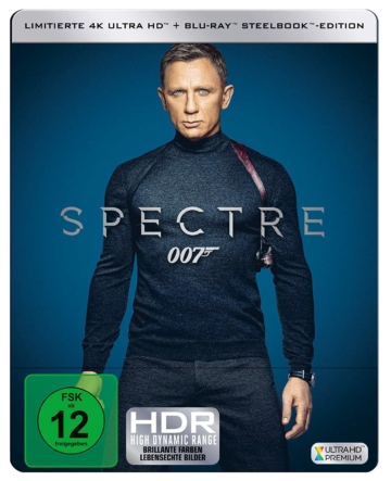 Frontansicht vom James Bond Spectre 4K UHD Steelbook mit Daniel Craig auf dem Cover