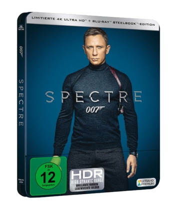 Seitenansicht vom James Bond Spectre 4K UHD Steelbook mit Daniel Craig auf dem Cover