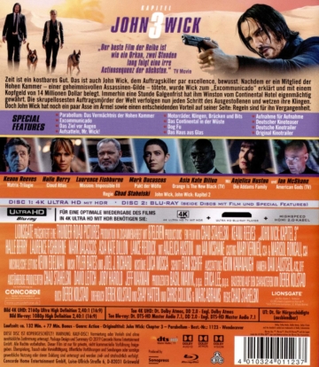 John Wick Kapitel 3 Backcover der 4K UHD Blu-ray Disc (UHD Keep Case) mit Dolby Vision Logo