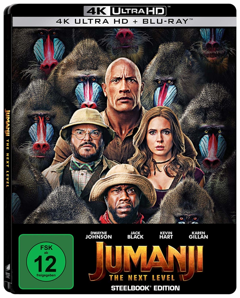 Jumanji: The Next Level 4K UHD Steelbook Cover mit Dwayne Johnson, Kevin Hart und Jack Black