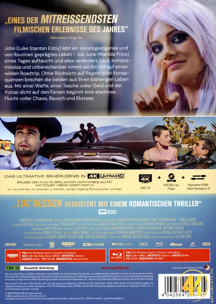 June and John Luc Besson 4K Mediabook Back Ultra HD Blu-ray Disc