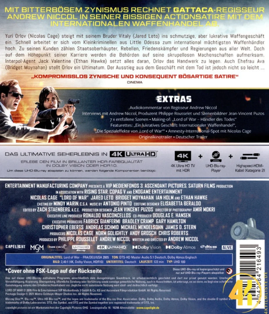 Lord of War Backcover UHD Keep Case Ultra HD Blu-ray Disc