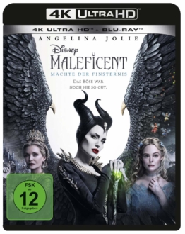 Maleficent - Mächte der Finsternis 4K UHD Blu-ray Disc Cover mit Angelina Jolie, Elle Fanning und Michelle Pfeiffer