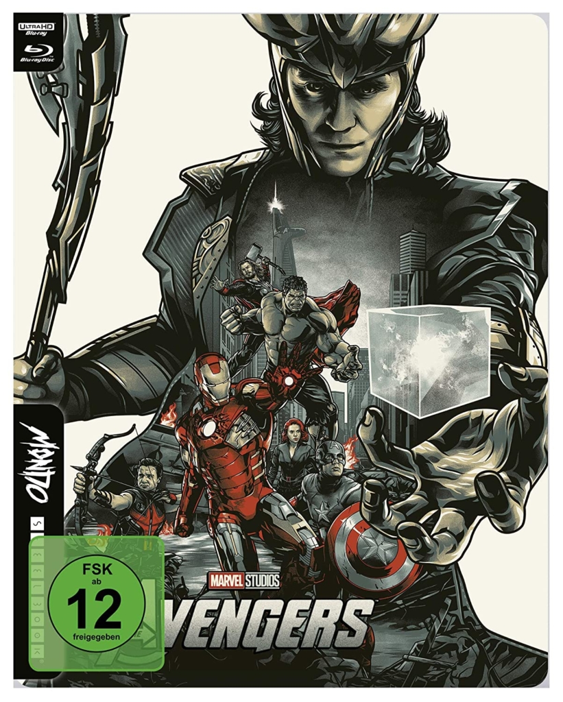 Marvels The Avengers auf 4K Blu-ray Disc im UHD Mondo Steelbook (Frontcover mit Tom Hiddleston als Loki)