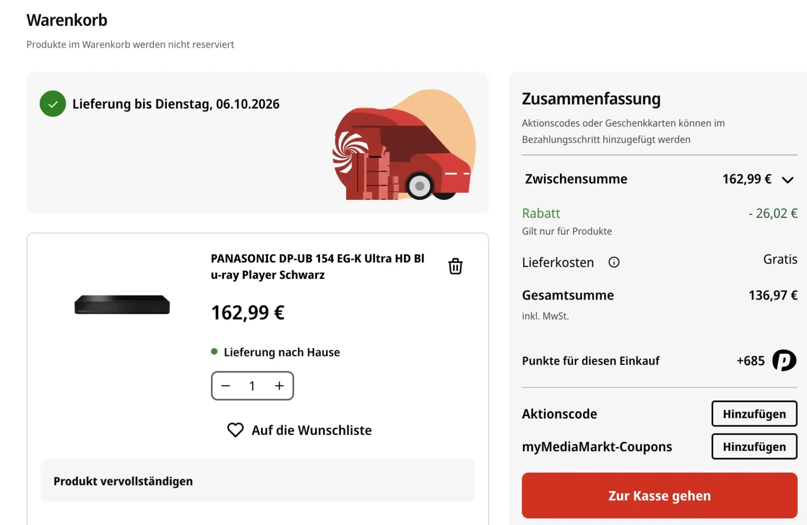 MediaMarkt Panasonic DP UB154 Mehrwertsteür Aktion