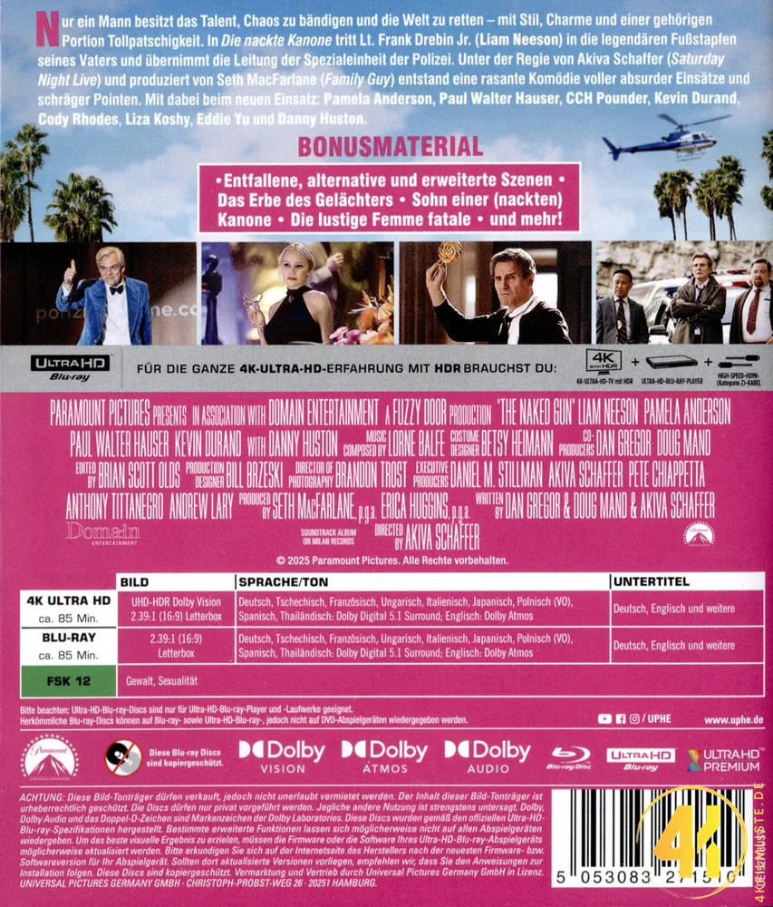 Nackte Kanone 2025 Liam Neeson 4K Blu-ray Backcover Ultra HD Blu-ray Disc