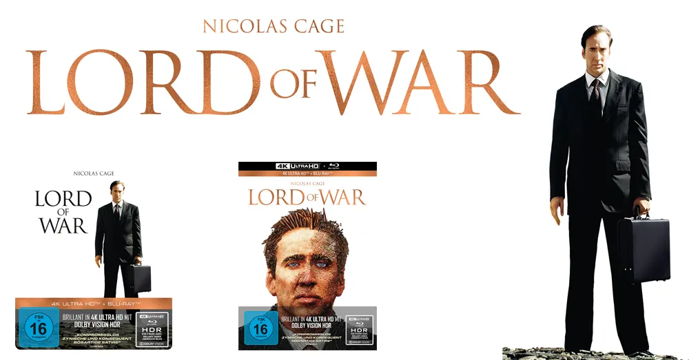 Übersicht Editionen: Nicolas Cage als Lord of War im 4K Steelbook und UHD Mediabook