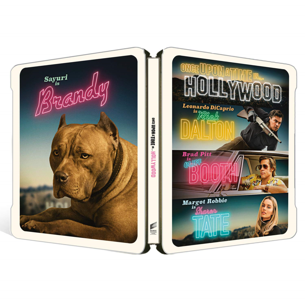Once Upon A Time in Hollywood 4K UHD Steelbook Frontcover und Backcover mit Brad Pitt und Leonardo DiCaprio und dem Hund Brandy