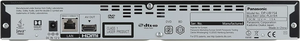 Panasonic DP UB154EGK Ultra HD Blu-ray Disc Player Rückansicht