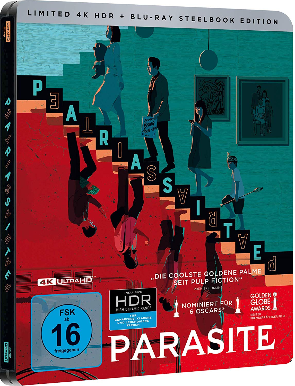 Parasite Cover vom 4K UHD Steelbook mit den Protagonisten des Films (Seitenansicht)