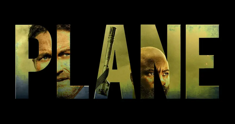 Plane Newslogo mit Gerard Butler und Miker Colter im Hintergrund