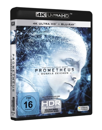 Prometheus 4K Blu-ray Disc (Dunkle Zeichen) Frontcover mit HDR Logo