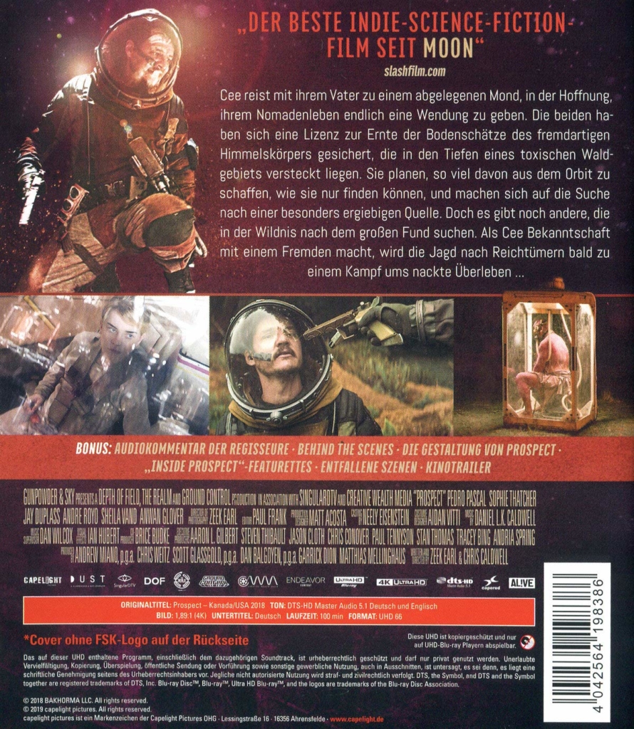Backcover mit detaillierten Informationen zur 4K UHD Blu-ray Disc von Capelights Prospect Film