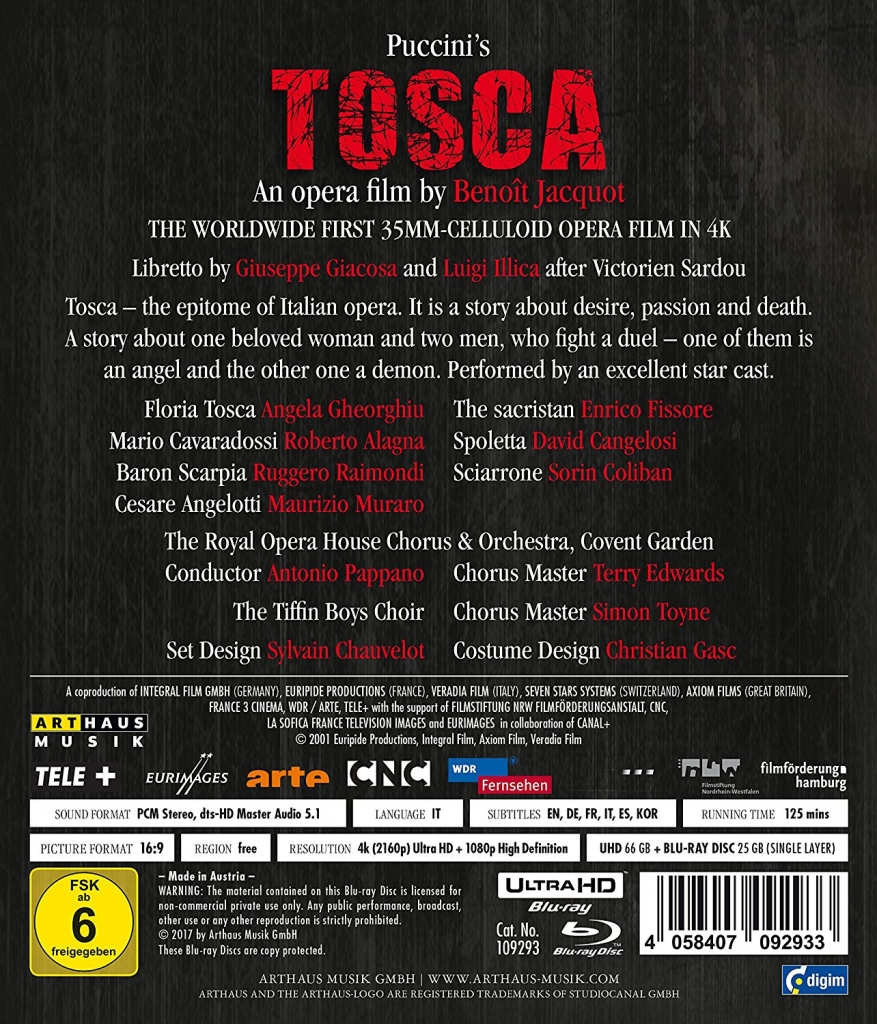 Puccinis Tosca - Backcover der UltraHD Blu-ray Disc