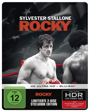 Frontansicht Rocky 1976 - 4K Limited Steelbook Cover mit 4K Blu-ray und Blu-ray Disc