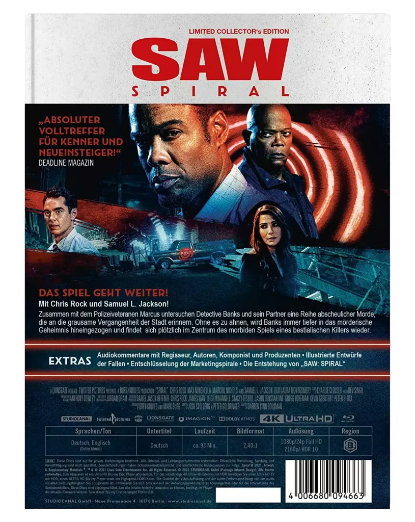 SAW: Spiral - 4K Limited Collector's Edition (Backcover) mit Tonspuren (Dolby Atmos)