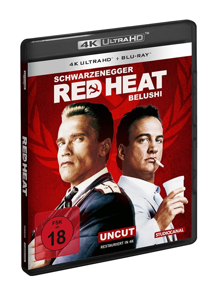 Arnold Schwarzenegger und James Belushi auf dem 4K UHD Cover (Seitenansicht) von Read Heat 4K