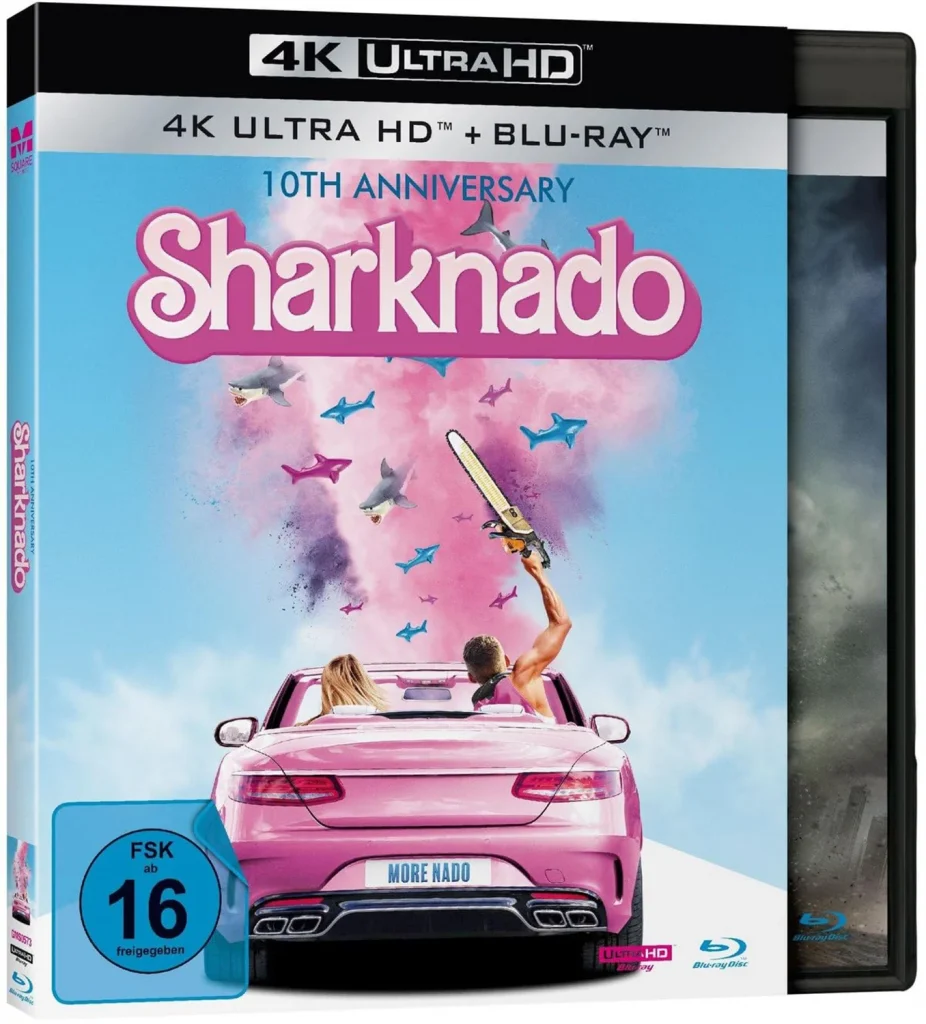 Sharknado 4K Blu-ray Disc im rosafarbenen Wechselschuber zum 10. Jubiläum auf 500 Einheiten limitiert