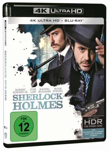 Sherlock Holmes 1 4K UHD Blu-ray Disc Cover mit Jude Law und Robert Downey jr.