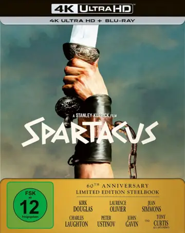 Frontcover zum Spartacus 4K UHD Steelbook mit Kirk Douglas' Schwert