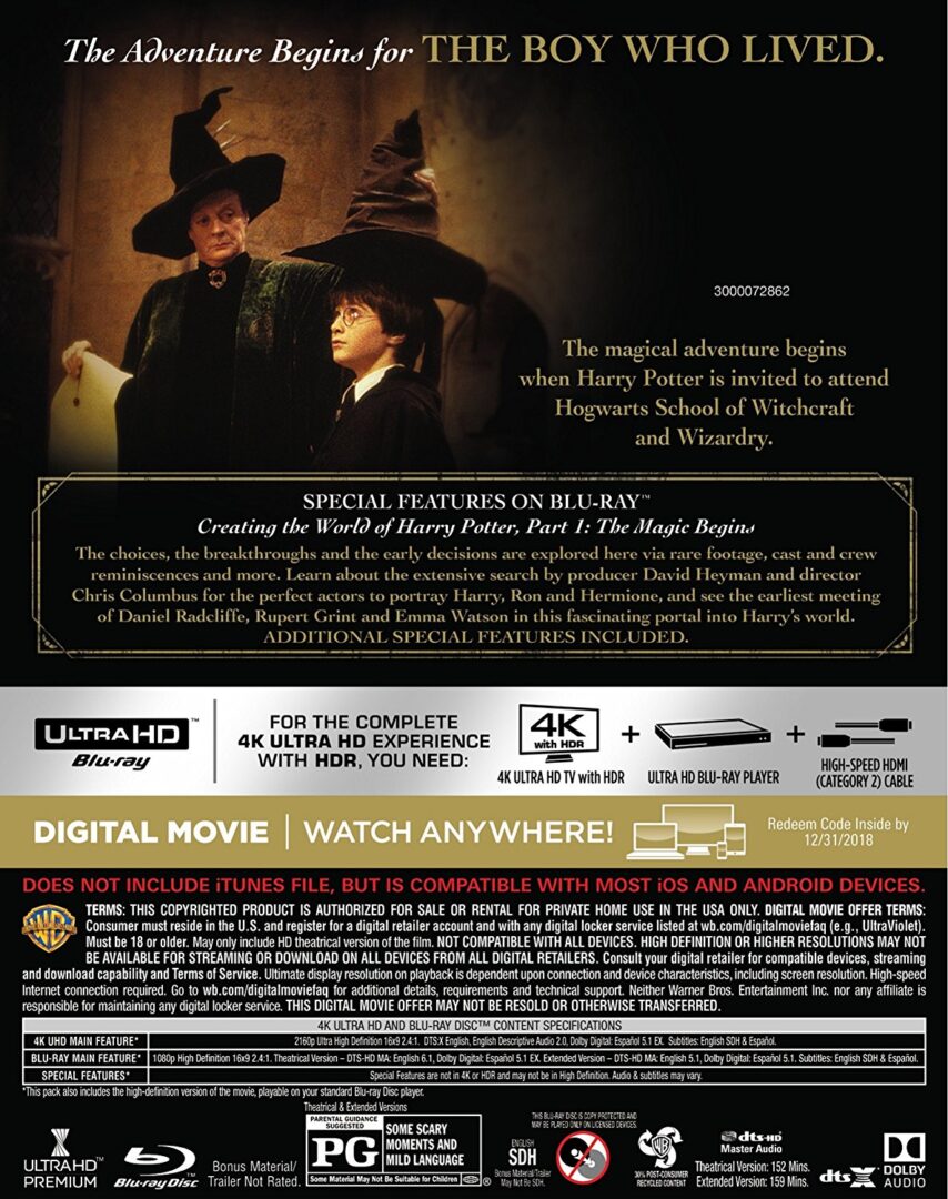Harry Potter und der Stein der Weisen 4K Cover